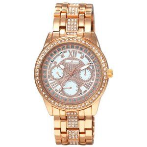 42mm Montres Carlo Women Luxury Rose Gold Sparkling Stones Fashion Dress Watch
